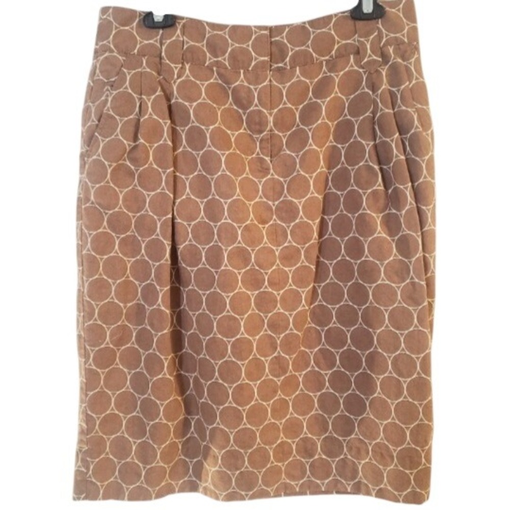 Apostrophe Brown Geometric Circle Print‎ Linen Blend Pencil Skirt Size 12